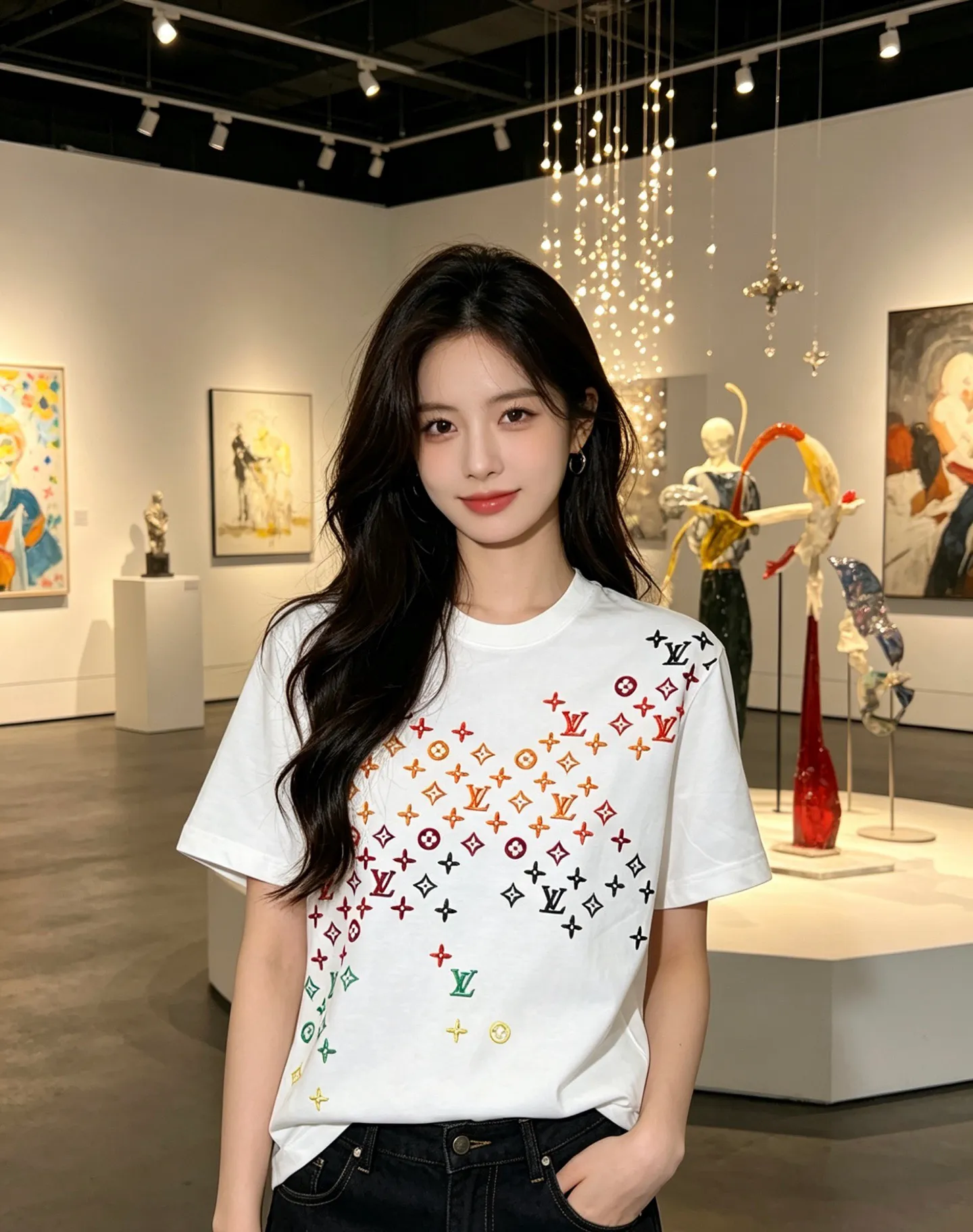 Louis Vuitton/Louis Vuitton full-width three-flower printed embroidered short sleeves